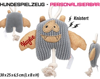 Personalized dog toy BAT with knot and loop with crackling function - personalized with name or similar - dog