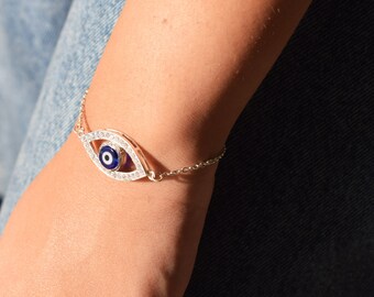 Evil Eye Bracelet, Evil Eye Jewelry, Sterling Silver Evil Eye Bracelet, Gold Evil Eye Bracelet, Gold Polish Bracelet, Protection Bracelet