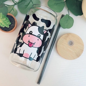 Cow Glass Can, Libbey 16 oz, Glass Can, Cow Cup, Cow Libbey Glass, Gift Ideas, Cow Print