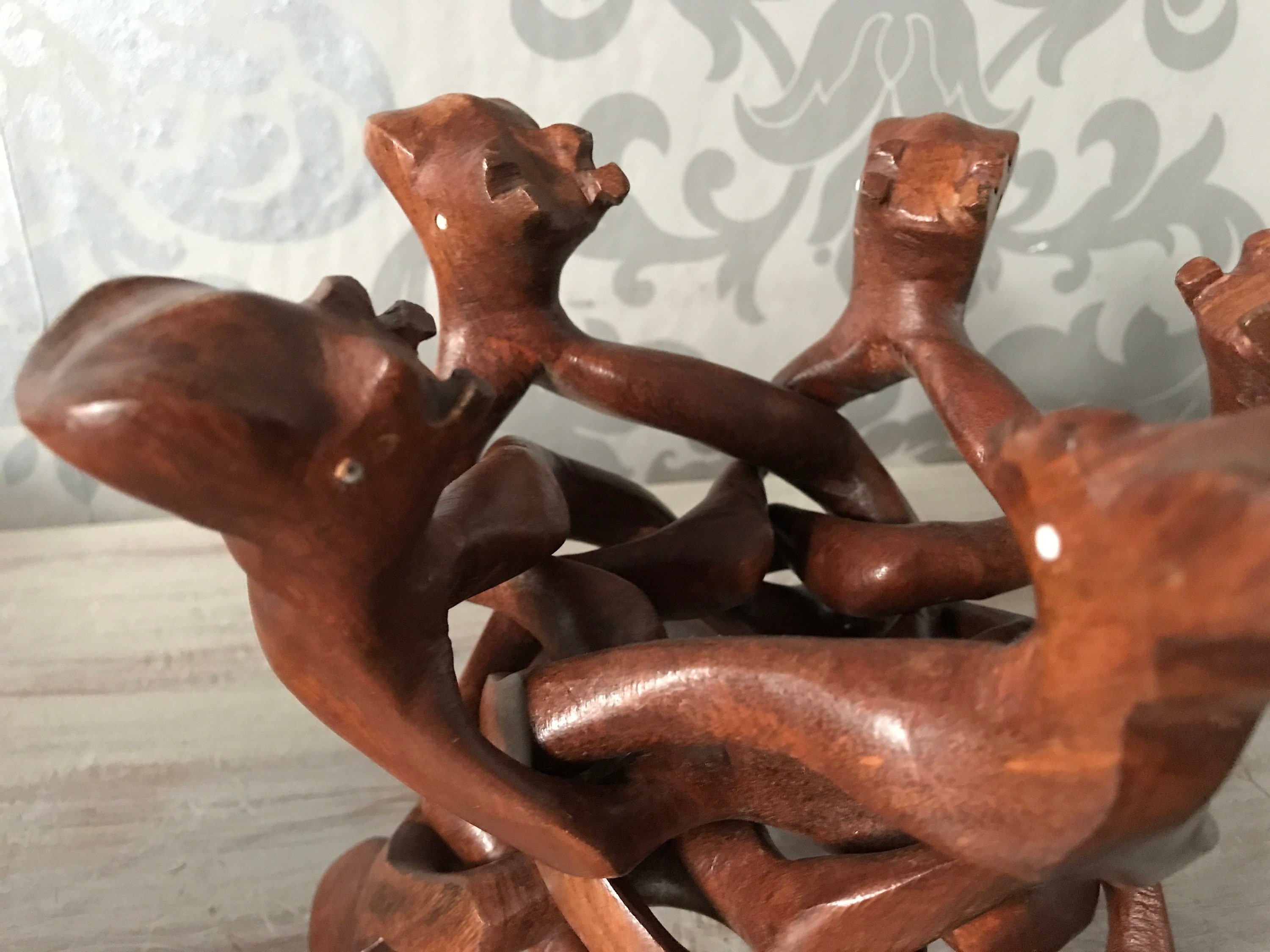 Vintage African Handmade Wooden Stand, Sculpture With 5 Heads - Etsy