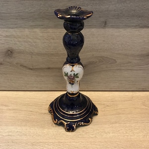 R.B. Alcobaca Portugal blue cobalt golden candlestick