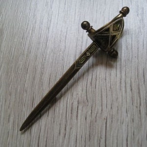 Gilded Tie Pin or Brooch, Sword with Shield, Free Mason style