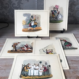 Vintage cartoon prentjes met Engelse uitdrukkingen, gezegdes