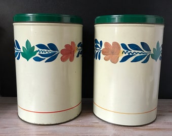 Set of vintage storage tins, drums Tomado Holland Boerenbont