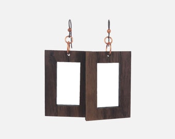 Hypoallergenic Hoop Earrings / Unique Hoop Earrings / Open Rectangle Wood Earrings with Square Corners (31)