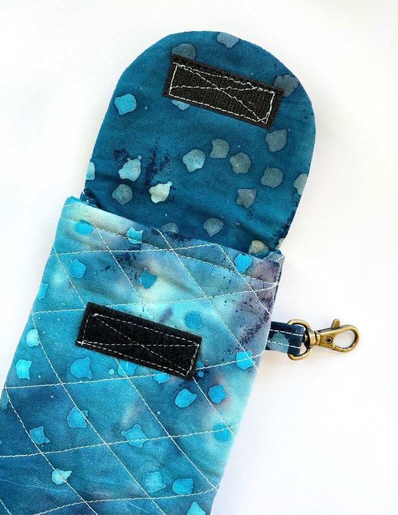 Medical Alert Keychain Blue Epi Pen Storage Bag Carrier Insulated Allergy Injector Pouch Tie Dye Batik Cotton Fabric