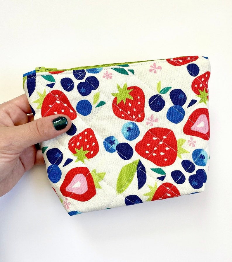 Fruit Berry Print Boxy Makeup Bag Quilted Bag Stand up Etsy
