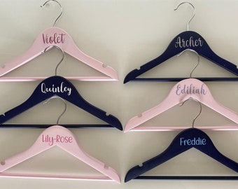 Child's Personalised Wooden Hanger - Pink or Navy Blue | Birthday Outfit | OOTD | Holy Communion | Dress Up | Christening | Special Occasion