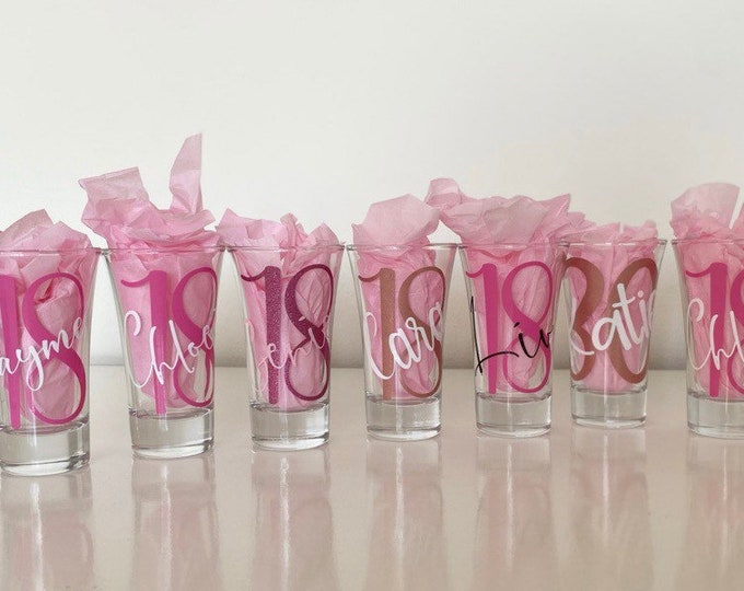 Personalised Name & Age Shot Glass Custom Birthday Gift 18th 21st 40th 50th 60th Special