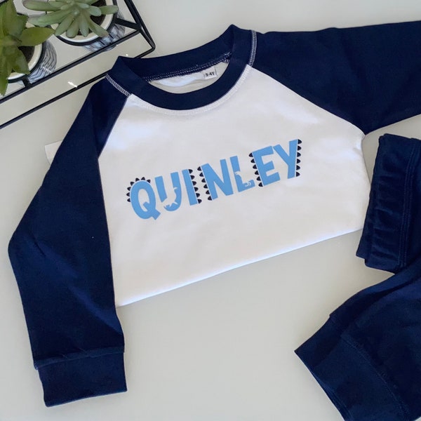 Personalised Navy Pyjamas | Boys Pyjamas| Age 0-4 | Personalised Childs Pyjamas | Birthday Gift | Name and Age Pyjamas | Cotton Boys Pyjamas