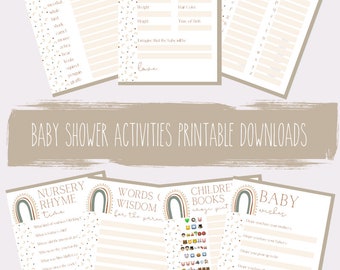 Beige Baby Shower Activities Instant Download | Neutral Rainbow Design | Unisex Baby Shower | Baby Shower Ideas | Gender Neutral Baby Shower