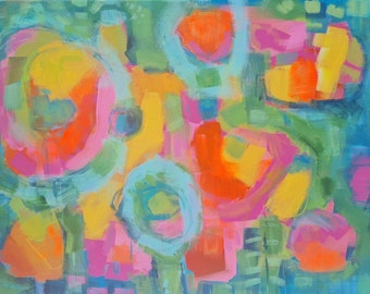 Friends~ lisagoddardart~ Abstract Art~ Modern Art~ Colourful Art~ Pattern~ Neon Pink~Flowers