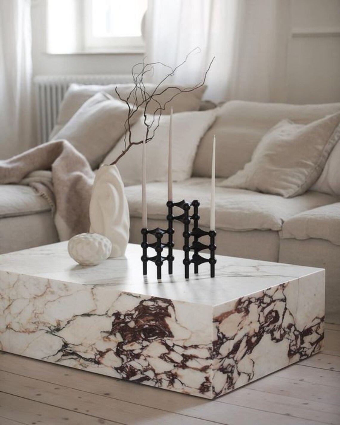 Calacatta Viola Marble Plinth Coffee Table , Marble Coffee Table