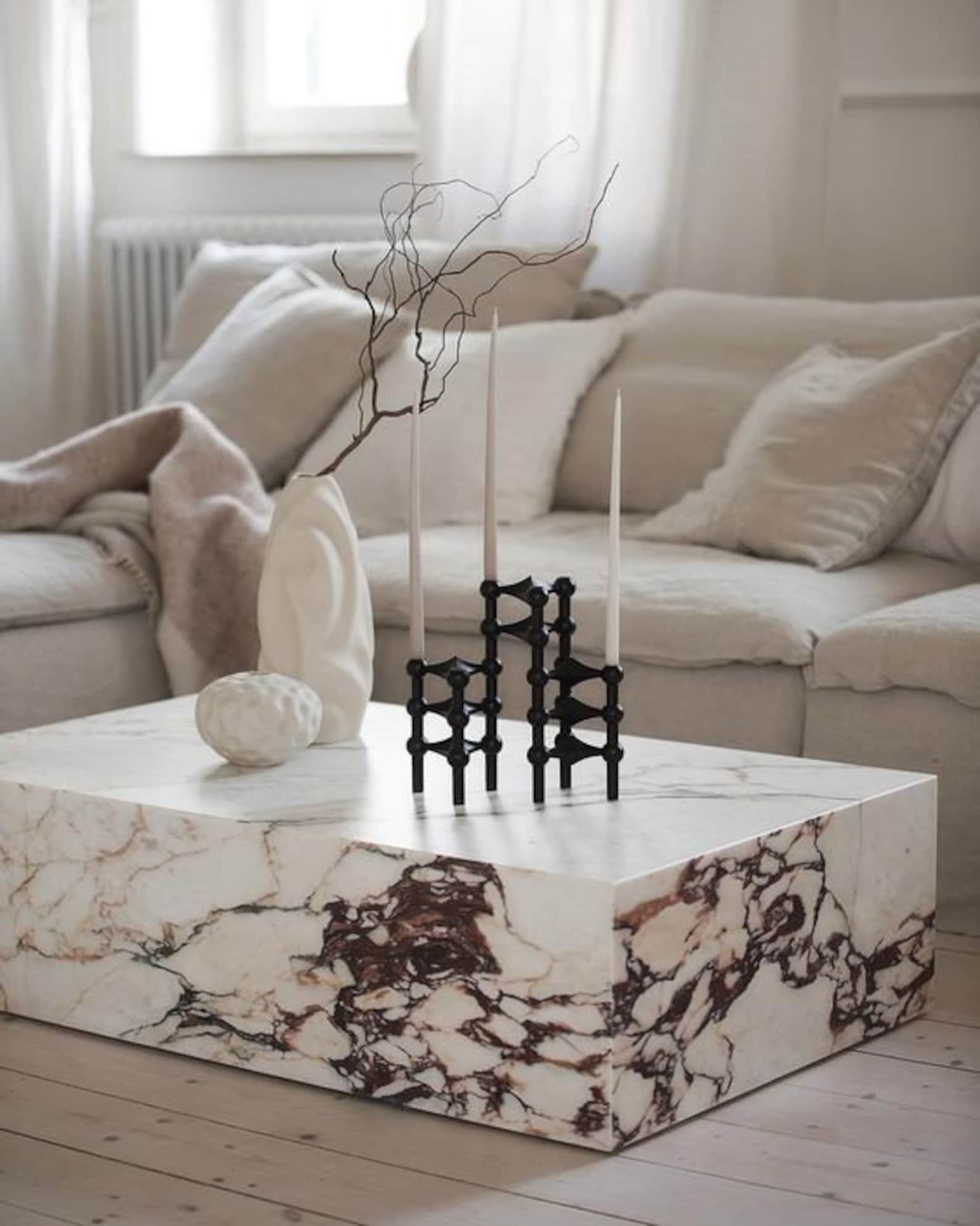 Calacatta Viola Marble Plinth Coffee Table , Marble Coffee Table