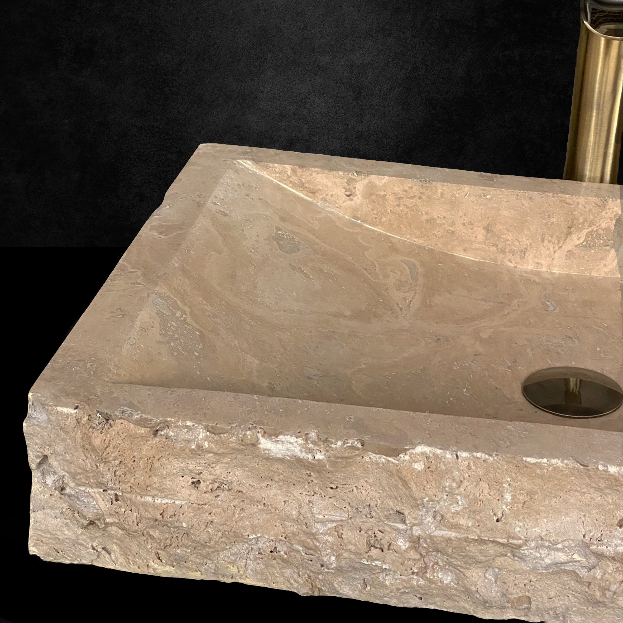 Travertine Marble Sink, Wall Mounted Marble Sink With Faucet Hole
