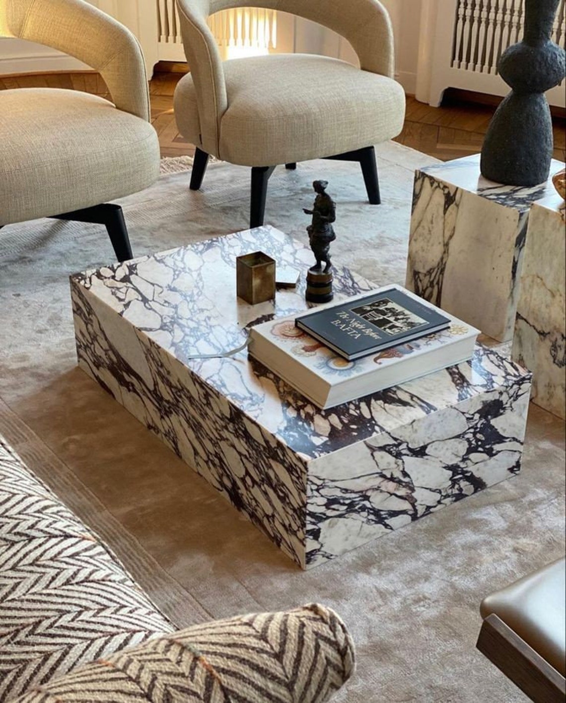 Calacatta Viola Marble Plinth Coffee Table , Marble Coffee Table