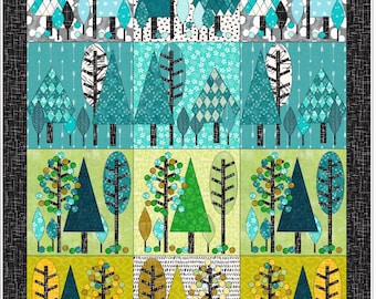 4 seasons art quilt pattern, modern design, trees