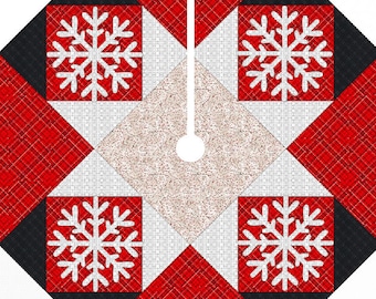 Patrón de falda de árbol de copos de nieve nórdicos - 3 tamaños: 58" x 58", 45" x 45" y 30" x 30"