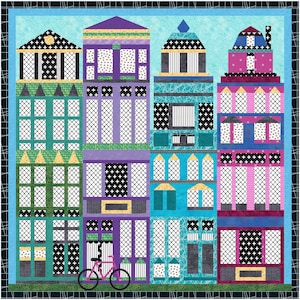 Block of the Month Art Quilt Pattern, Townhouse Village 40&quot;x40&quot;
