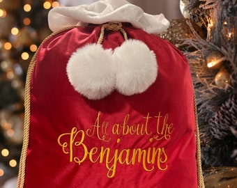 Etwaru custom listing Deluxe Velvet Santa Sack with custom embroidery