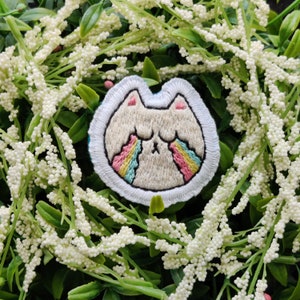 Handmade Sew On Rainbow Tears Cat Patch