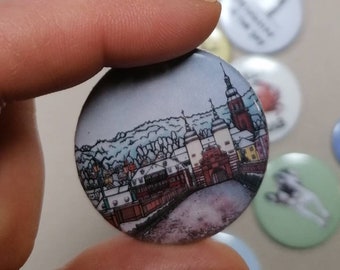 Heidelberg Altstadt / Kühlschrankmagnet/ Buttonmagnet /  3,8 cm / Heidelberger Souvenir / Buttonmagnet