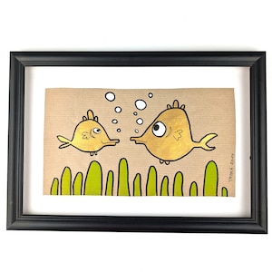handmade picture / goldfishes / original painting with acrylic colours on brown wrapping paper / singleton / children suitable wall art