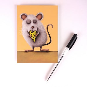 Souris avec coeur de fromage / carte postale / carte de vœux / Saint Valentin / carte pour enfants / Din A 6 / format portrait / papier 300 g / impression mate / sans texte