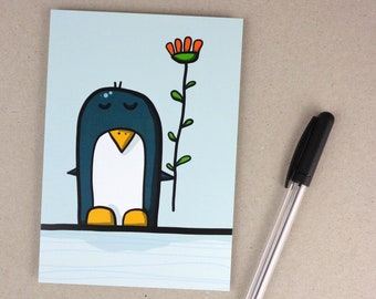 Pinguino / cartolina / biglietto di auguri per San Valentino o compleanno / Din A 6 / formato verticale / carta da 300 g / stampa opaca / biglietto senza testo
