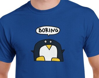tråkig / rolig pingvin / tryckt bomulls-t-shirt / kraftig unisex t-shirt med rund hals / uttråkad pingvin-t-shirt