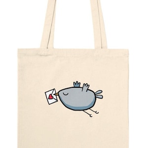 Pájaro con carta de amor / bolsa de algodón estampada / bolso de mano clásico / bolsa de compras con lindo pájaro / regalo para tu ser querido