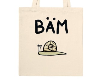 BÄM / lumaca divertente / borsa in cotone stampato / borsa tote classica / borsa della spesa con lumaca divertente e spaventata
