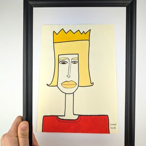 handmade picture / blond king / prince charming / original painting with acrylic colours on vanilla coloured paper / singleton / handmade