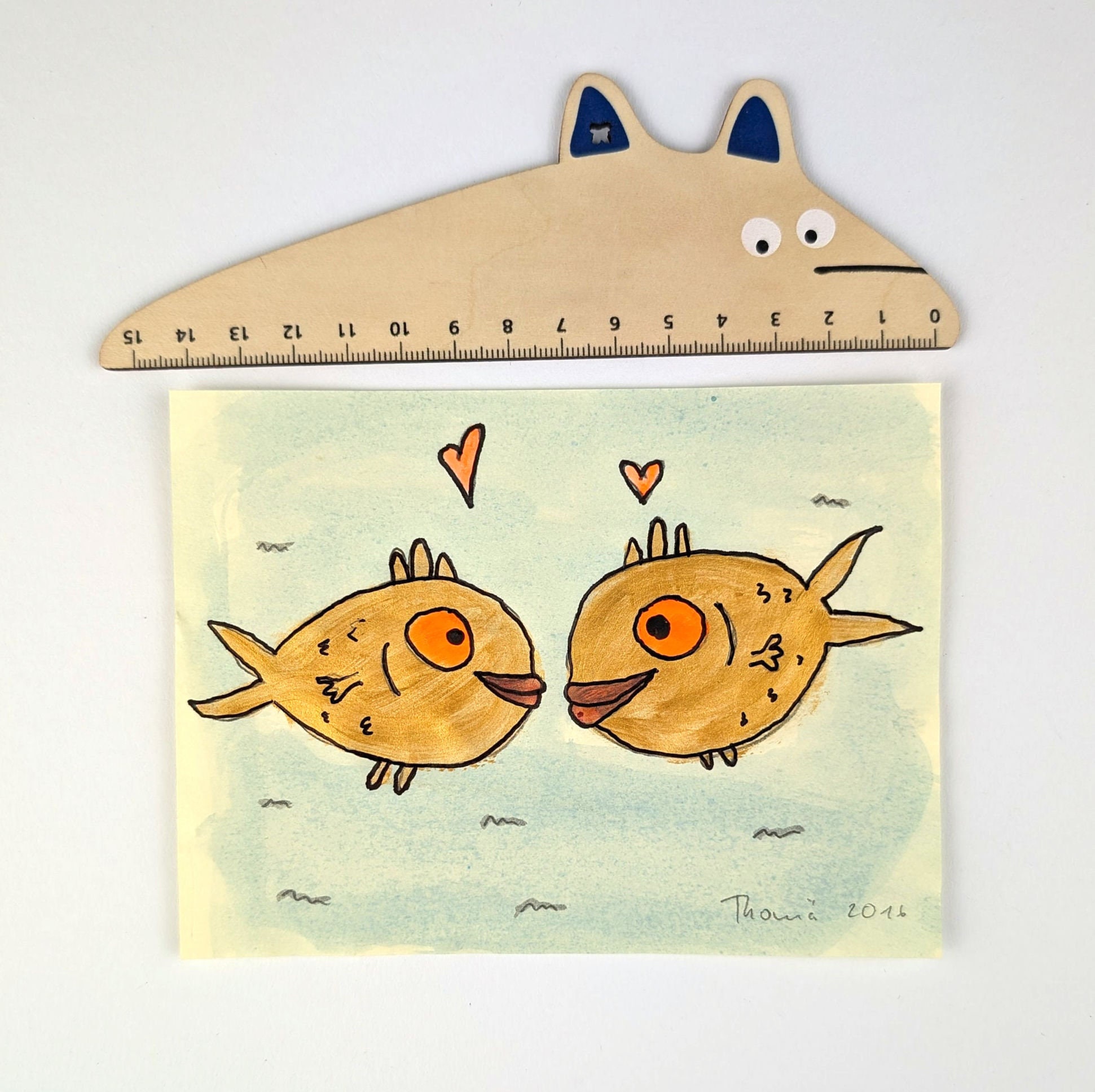 手描きの絵 / 恋する金魚 / 紙にアクリル絵の具とマーカーを使った子供