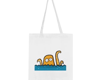 octopus  / cotton bag with octopus motif / classic bag / comic octopus print / cute  shopping bag / tote bag / 10 liter cotton bag