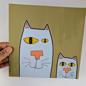 Cats / cat siblings / children suitable wall art / original painting with acrylic colours on cardboard / unique handpainted cat painting