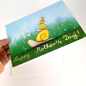 Carte de fête des mères anglaise avec escargots / Carte de vœux DIN A5 avec enveloppe premium / Papier couché semi-brillant 350g avec or
