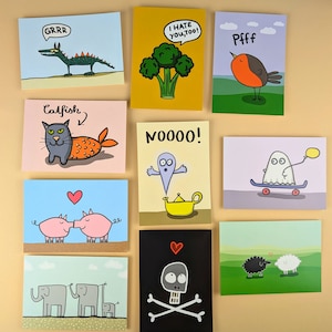 10 funny postcards  / various motives /  set / 10 pieces /  A6 / landscape format and portrait format / 300 g  paper