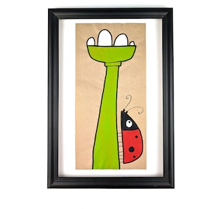 quadro dipinto a mano / coccinella / dipinto originale adatto ai bambini con vernice acrilica e pennarello su carta da regalo marrone / pezzo unico / scarabeo portafortuna