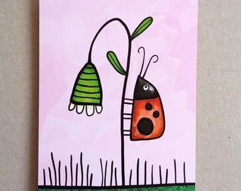 Carte d'anniversaire / carte postale / carte de vœux pour anniversaire avec coccinelle / Din A6 / format portrait / papier 300g / impression mate / carte sans texte