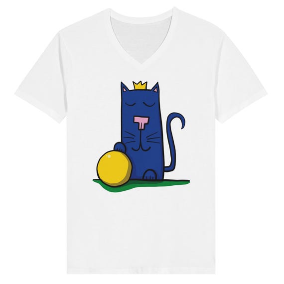 Cat King t-shirt unisex premium stampata con scollo a V t