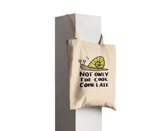 non solo il cool come late / lumaca divertente / borsa in cotone stampato / borsa tote classica / borsa shopping con lumaca tardiva