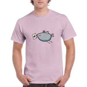 Pájaro con carta de amor / camiseta estampada / camiseta unisex con cuello redondo / linda camiseta de algodón para enamorados