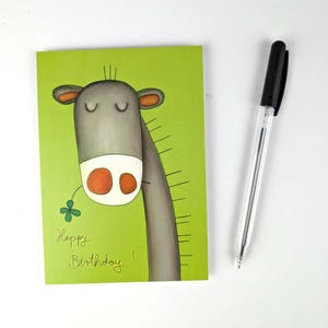 Gelukkige verjaardag ezel / ansichtkaart / verjaardagskaart voor kinderen / ezel met klavertje vier / Din A 6 / staand formaat / 300 g papier / matte print