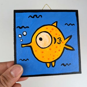 funny fish / handpainted picture / children suitable wall art / handmade art / mini picture / cute fish small acrylic painting