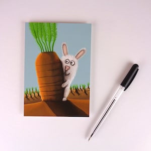 Lapin avec carotte / carte postale / carte de vœux pour Pâques / Din A 6 / format portrait / papier 300 g / impression mate / carte sans texte / carte lapin doux