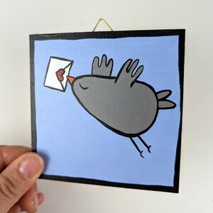 Carta de amor / cuadro original apto para niños con pintura acrílica sobre madera / pieza única / cuadro pintado a mano para la habitación de los niños / cuadro pequeño