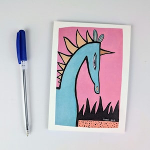 Einhorn Postkarte / Grußkarte mit türkisem Einhorn / Hochformat / Din A6 / 300 g Naturpapier creme / Postkarte für Kinder / Karte ohne Text