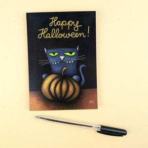 divertente biglietto di Halloween con gatto e zucca / cartolina mostro gatto / biglietto di auguri Halloween / DinA6 / formato verticale / carta da 300 g / stampa opaca