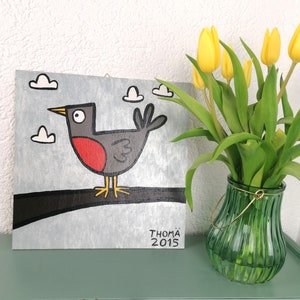 Robin / Peinture originale adaptée aux enfants avec peinture acrylique sur bois / pièce unique / tableau peint à la main pour la chambre des enfants